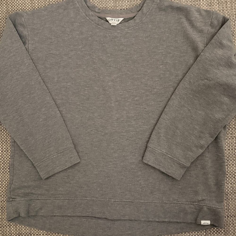 ORVIS Classic Modal Crewneck 3/4 Sleeve Pullover Sweater L Heathered Gray Active